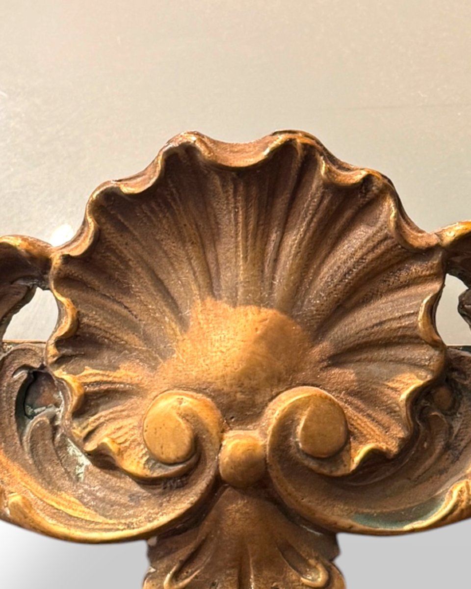 Lustre en Bronze et Laiton avec cloche en Opaline - Italie, début du XXe siècle-photo-4